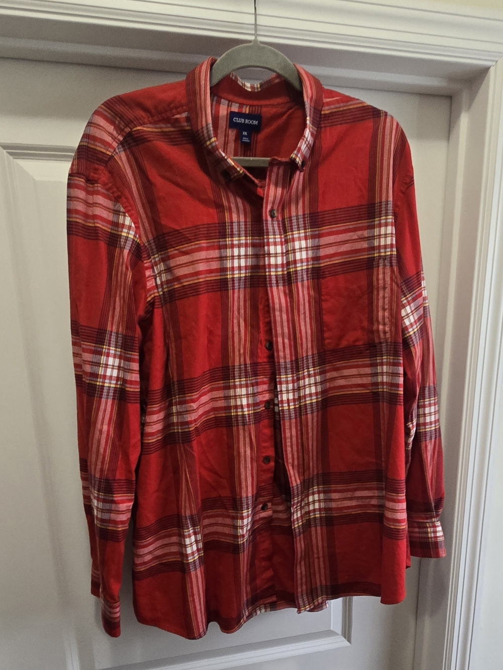 Club Room Red and White Plaid Long-Sleeve Button-Down Shirt XXL